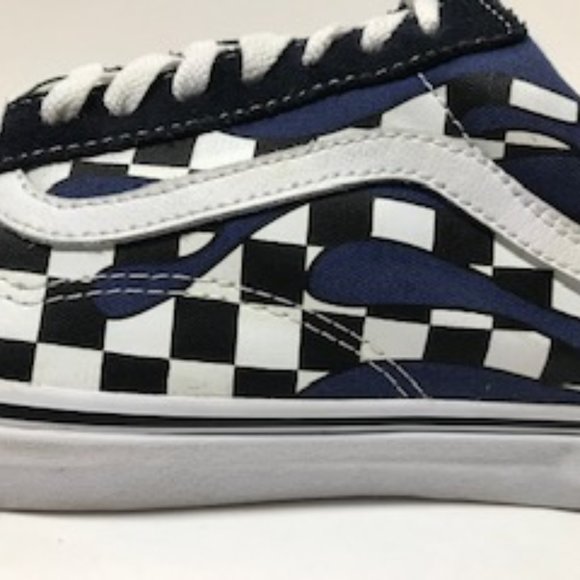 Vans Old Skool Checker Flame in Navy Blue Checker/True White Canvas Skate Shoes - Picture 6 of 16